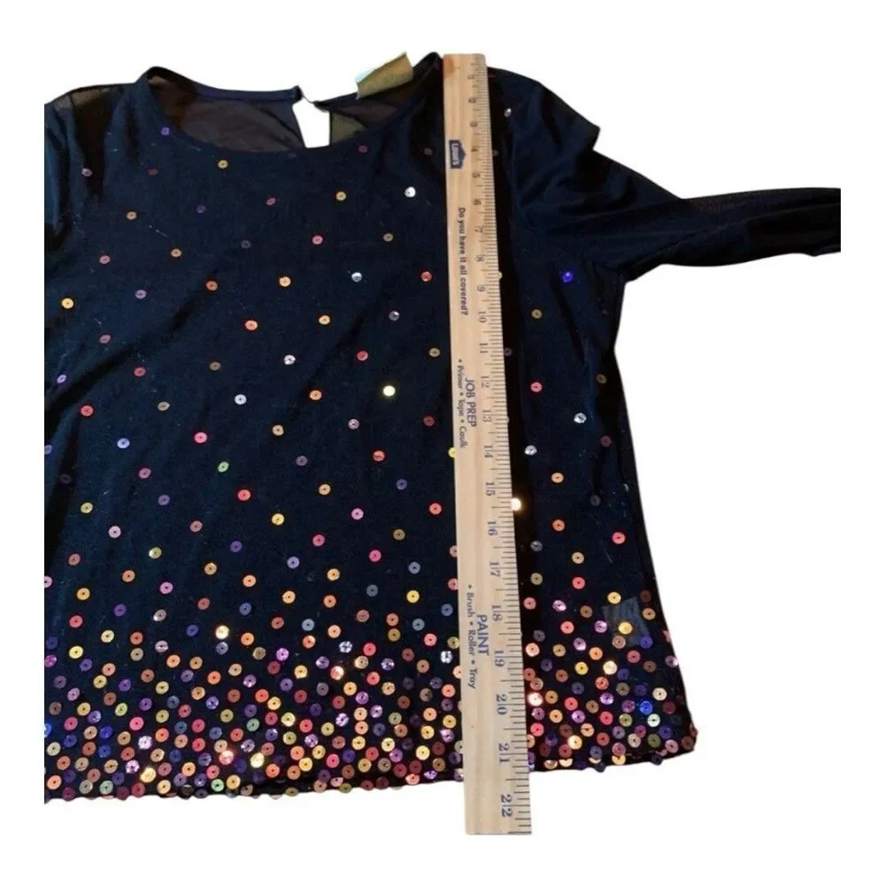 Vintage Cache Y2K Mesh Black Top Multi Colored Sequins Size Medium